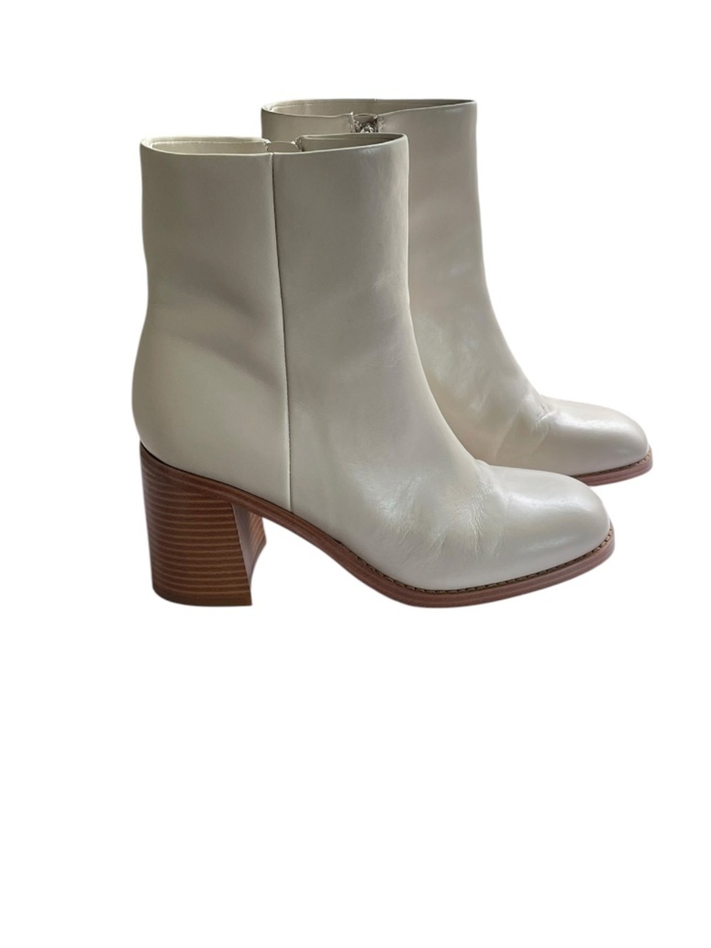 Marc Fisher Women's Cream Leather Block Heel Ankle Boots